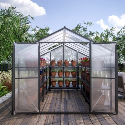 8 X 12'Outdoor Greenhouse, Heavy Duty Polycarbonate Greenhouse, Large Walk-in Greenhouse With Double Doors And Two Ventilation Windows, Aluminum Greenhouse For Outdoor Greenhouse Garden Backyard