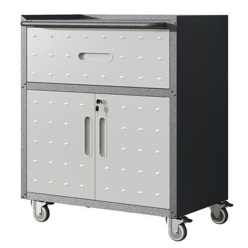 Sturdy And Durable Metal Tool Cabinet For Garage With Wheels - Mobile Heavy-Duty Storage Cabinet With 1 Drawer And 2 Locking Doors, Rolling Tool Storage Cabinet, Black And Gray