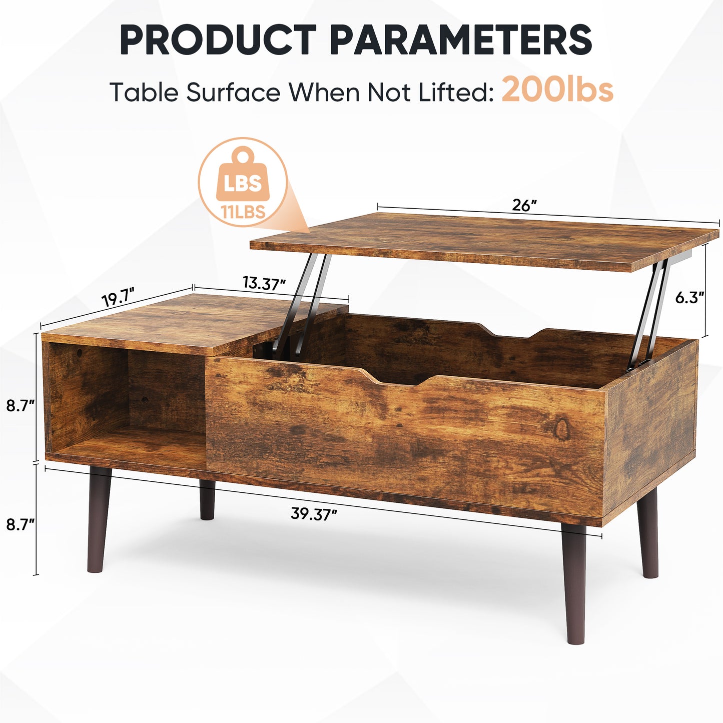 Lift Tabletop Coffee Tables For Living Room With Storage Shelf And Hidden Compartment