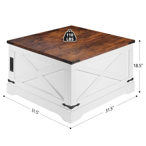Coffee Table, Multi-functional Lifting Dining Table Coffee Table, Living Room Home Table, Modern Coffee Table 80CM, Vintage White