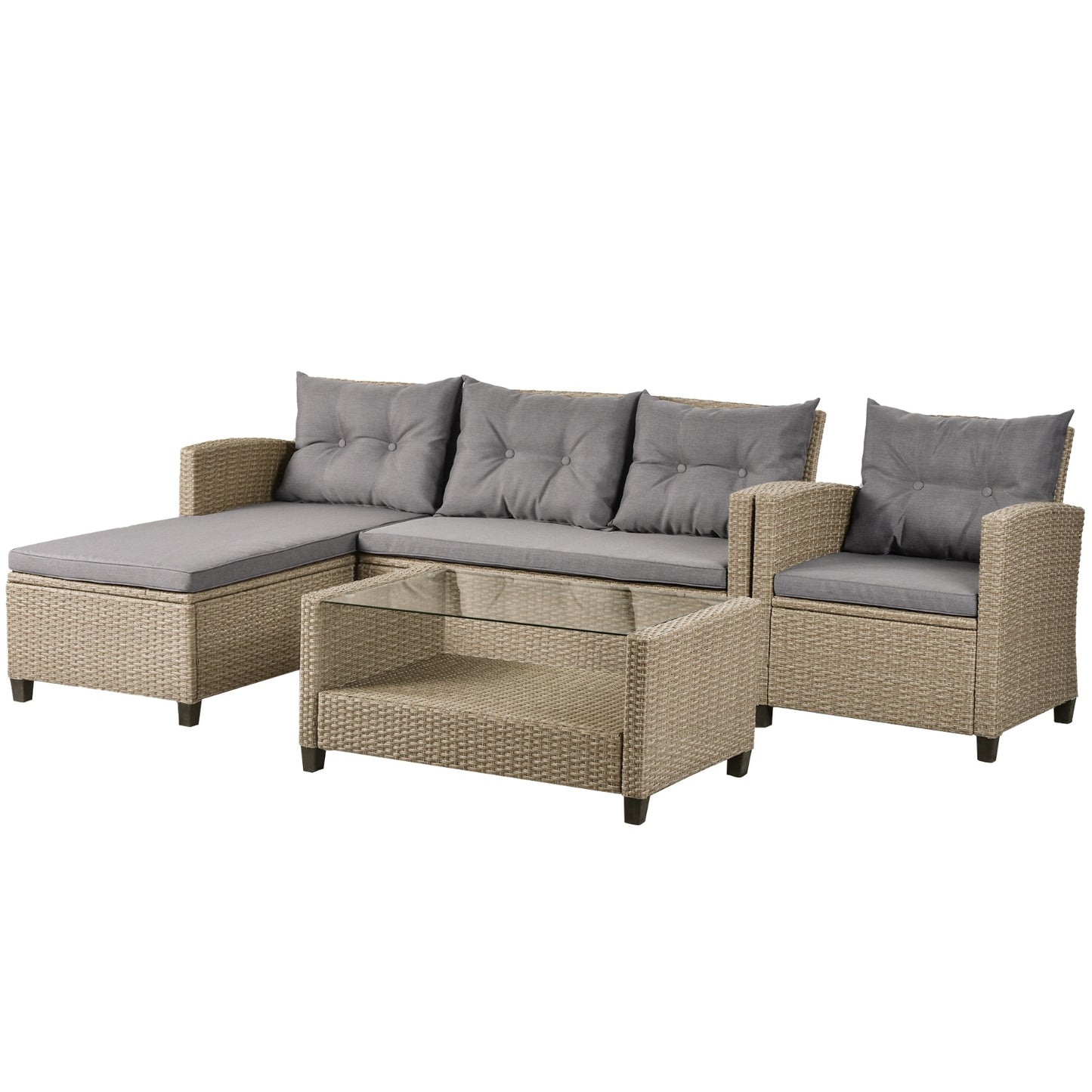 U STYLE Patio Furniture Sets 4PC Wicker Rattan Sofa Conversation Set