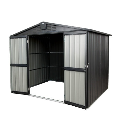 Outdoor Storage Shed 8.2'x 6.2', Metal Garden Shed For Bike, Trash Can, Galvanized Steel Outdoor Storage Cabinet With Lockable Door For Backyard, Patio, Lawn 8.2x6.2ft, Dark Gray