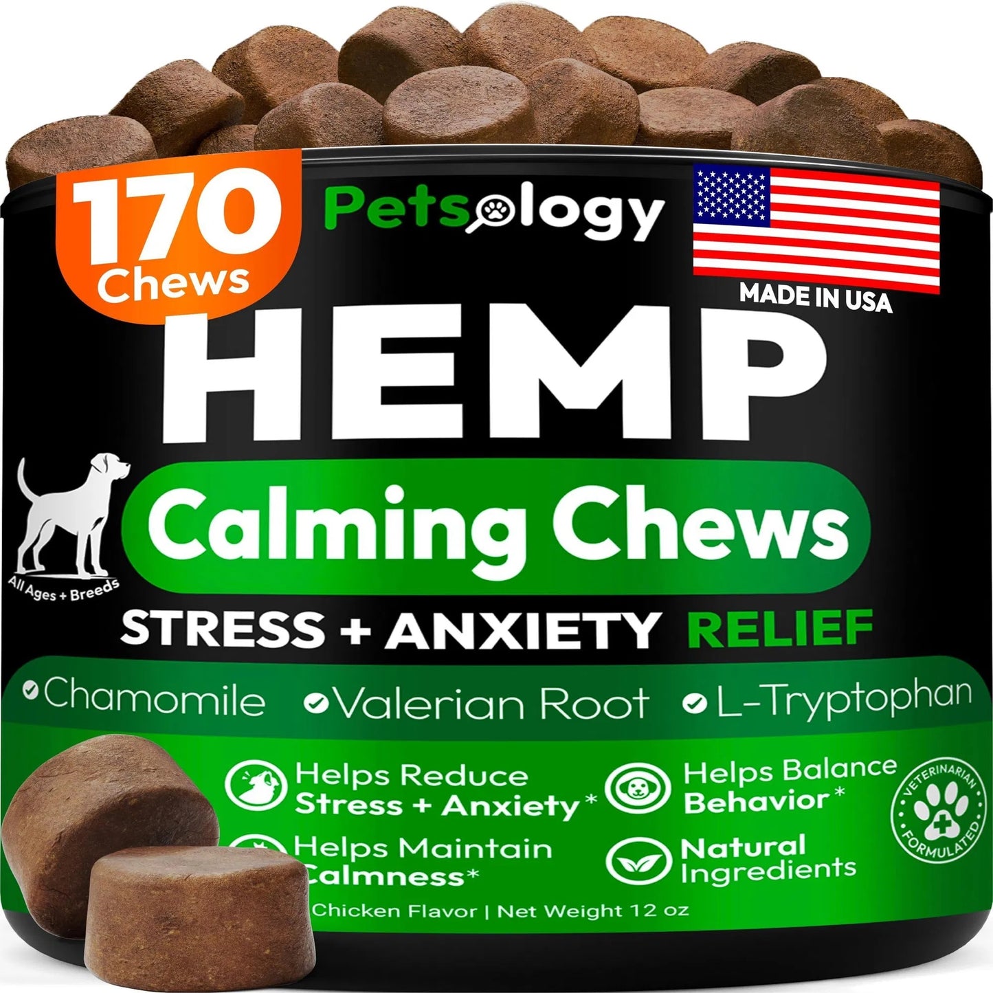 Do Not Sell On Amazon Hemp Calming Chews For Dogs 170 Dog Calming Chews Anxiety Relief Treats Advanced Stress Relief Separation Aid Barking Thunder Fireworks Melatonin Pet Supplement Made In USA