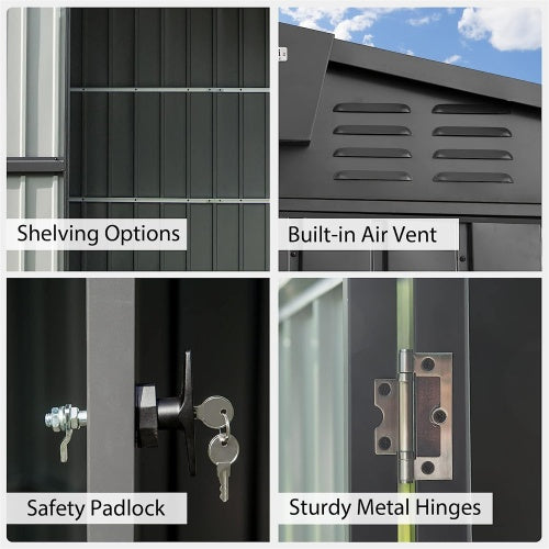 Outdoor Storage Shed 8.2'x 6.2', Metal Garden Shed For Bike, Trash Can, Galvanized Steel Outdoor Storage Cabinet With Lockable Door For Backyard, Patio, Lawn 8.2x6.2ft, Dark Gray
