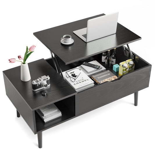 Lift Tabletop Coffee Tables For Living Room With Storage Shelf And Hidden Compartment