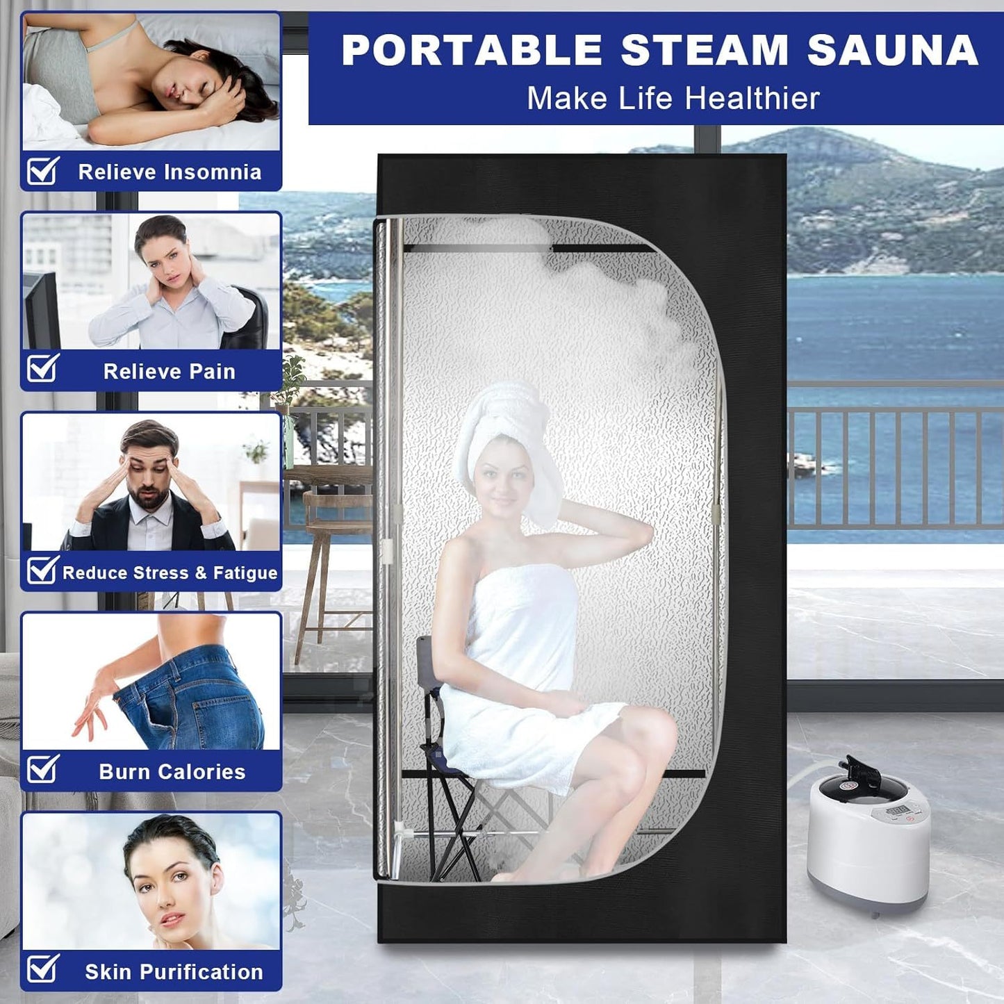 Portable Steam Sauna Room Full Body Sauna Suit For Home Indoor Portable Steam Sauna Tent With Folding Chair And Remote Control