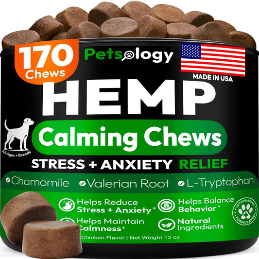Do Not Sell On Amazon Hemp Calming Chews For Dogs 170 Dog Calming Chews Anxiety Relief Treats Advanced Stress Relief Separation Aid Barking Thunder Fireworks Melatonin Pet Supplement Made In USA